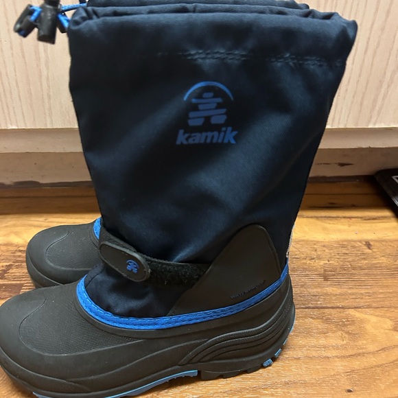 Kamik Black and Blue Kids Snow Boots - Picture 2 of 5